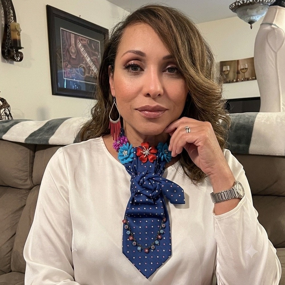 Paul Fredrick Silk Tie Statement Necklace Floral Rhinestones & Ella Earrings Set